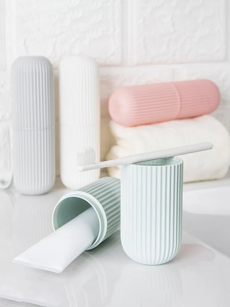 Travel Toothbrush Box Vertical Stripe Portable Mouthwash Cup Brushing Cup Washing Cup Toothware Box Toothpaste Storage Cartridge - Checkouts UK