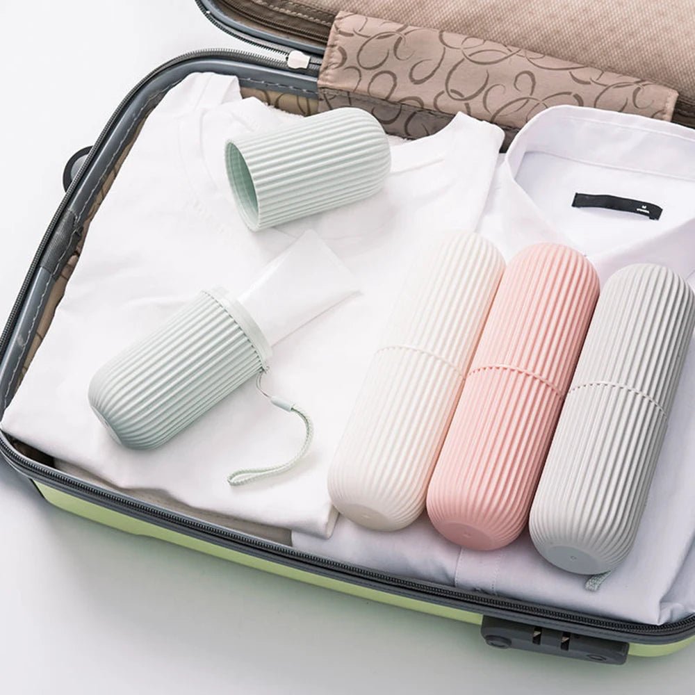Travel Toothbrush Box Vertical Stripe Portable Mouthwash Cup Brushing Cup Washing Cup Toothware Box Toothpaste Storage Cartridge - Checkouts UK