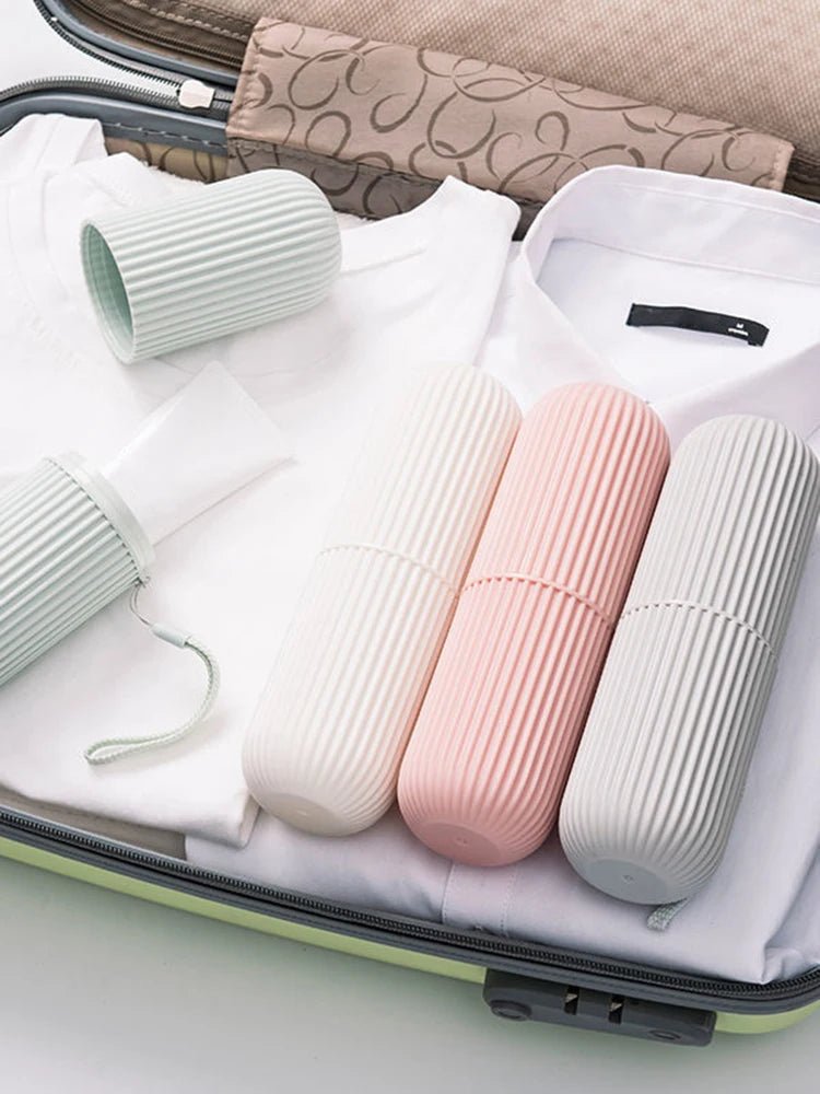 Travel Toothbrush Box Vertical Stripe Portable Mouthwash Cup Brushing Cup Washing Cup Toothware Box Toothpaste Storage Cartridge - Checkouts UK