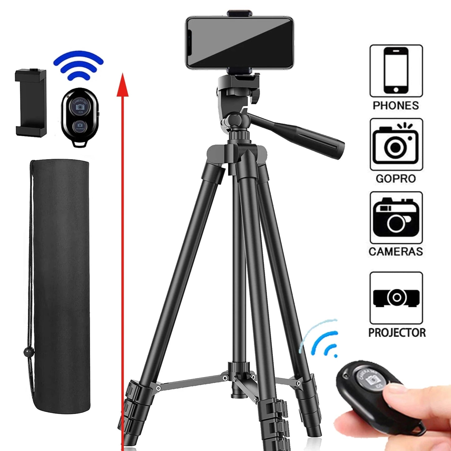 Tripod For Phone Camera Tripod Stand with Bluetooth Remote Phone Holder Lightweight Universal Photography For Xiaomi Huawei DSLR - Checkouts UK