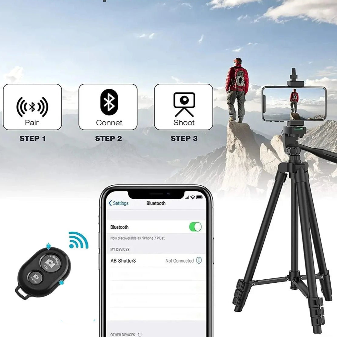 Tripod For Phone Camera Tripod Stand with Bluetooth Remote Phone Holder Lightweight Universal Photography For Xiaomi Huawei DSLR - Checkouts UK