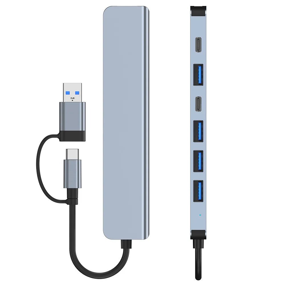 USB C Hub USB Hub 3.0, Aluminum 7 in 1 USB Extender, USB Splitter with USB 3.0, 4 X USB 2.0 and 2 USB C Ports USB Distributor - Checkouts UK