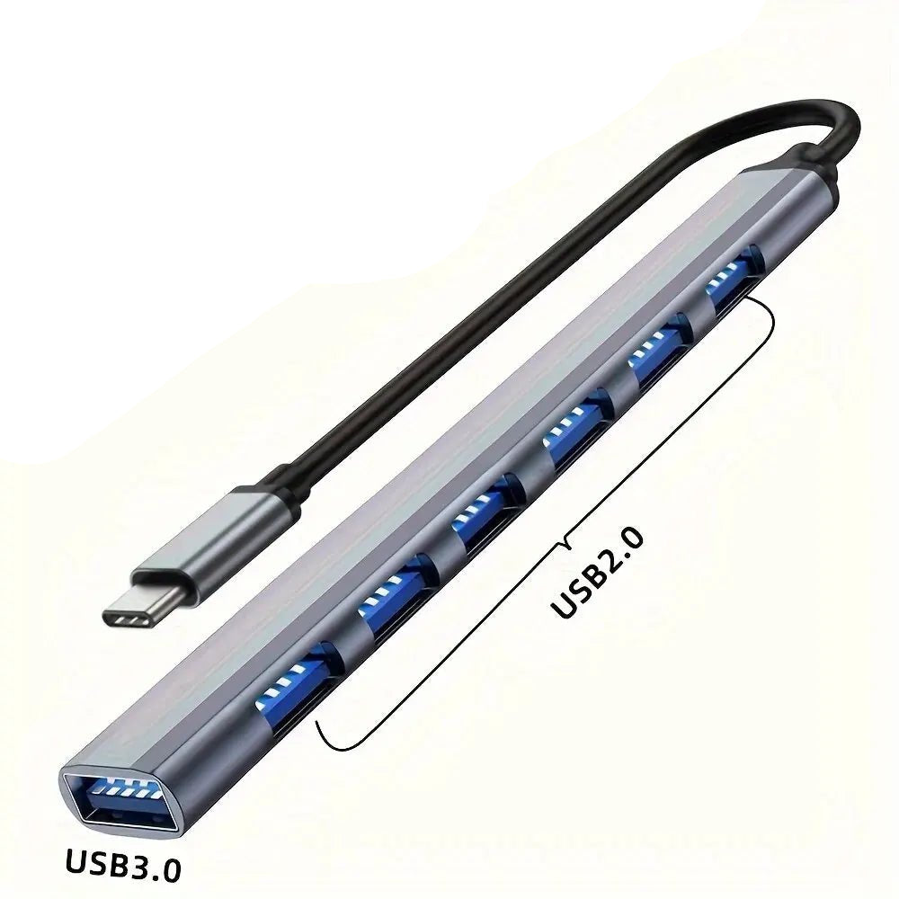 USB C Hub USB Hub 3.0, Aluminum 7 in 1 USB Extender, USB Splitter with USB 3.0, 4 X USB 2.0 and 2 USB C Ports USB Distributor - Checkouts UK