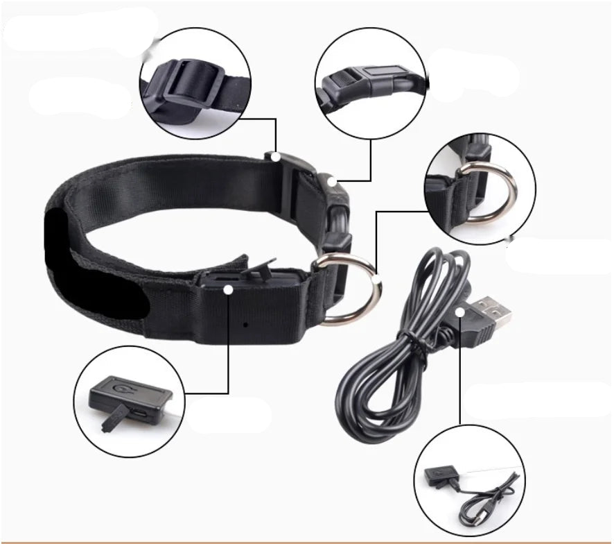 USB Rechargeable Luminous Collar Adjustable Led Glowing Dog Collar for Large Small Dogs Cat Night Light Collar Pet Safety Harnes - Checkouts UK