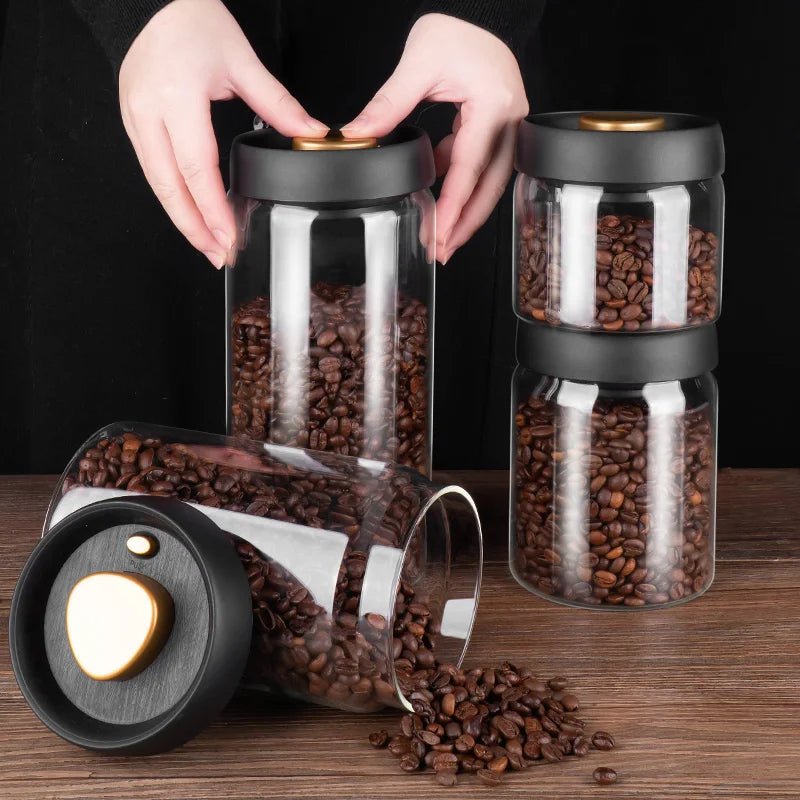 Vacuum Sealed Jug Coffee Beans Glass Airtight Canister Food Grains Candy Keep Fresh Storage Jar Kitchen Accessories - Checkouts UK