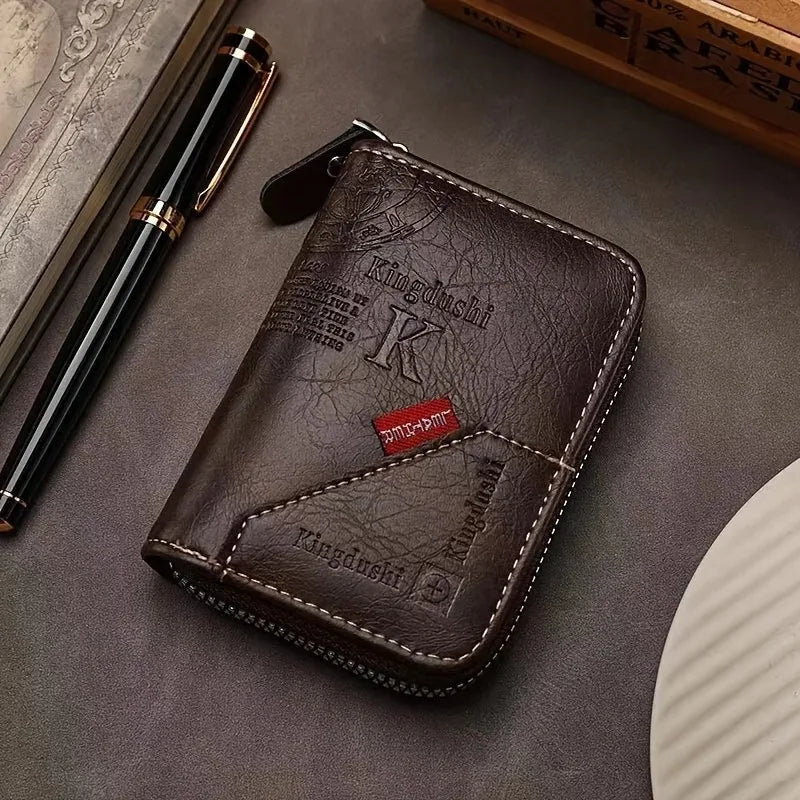 Vintage Style Compact PU Leather Wallet - Multiple Card Slots, Portable Credit Card Holder - Checkouts UK