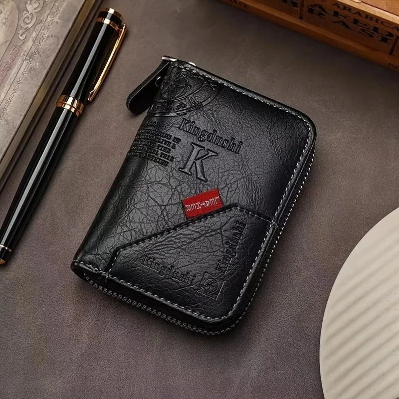 Vintage Style Compact PU Leather Wallet - Multiple Card Slots, Portable Credit Card Holder - Checkouts UK
