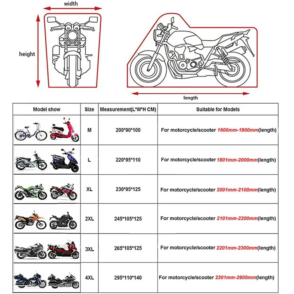 Waterproof Motorcycle Cover M L XL XXL XXXL XXXXL All Season Motorbike Cover Dustproof UV Protective Outdoor Camping Moto Cover - Checkouts UK