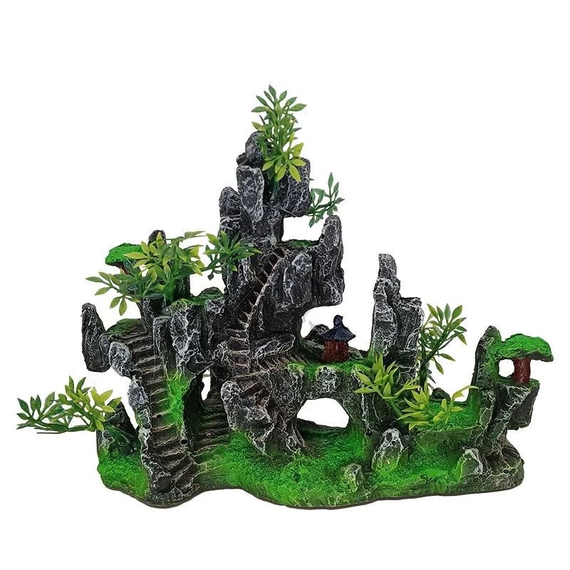 Wholesale Bulk 1Pcs NEW Aquarium Mountain Rockery Landscape View Decoration Hill Hanging Bridge View Ornament Resin Fish Tank Decoration Large - Furbury