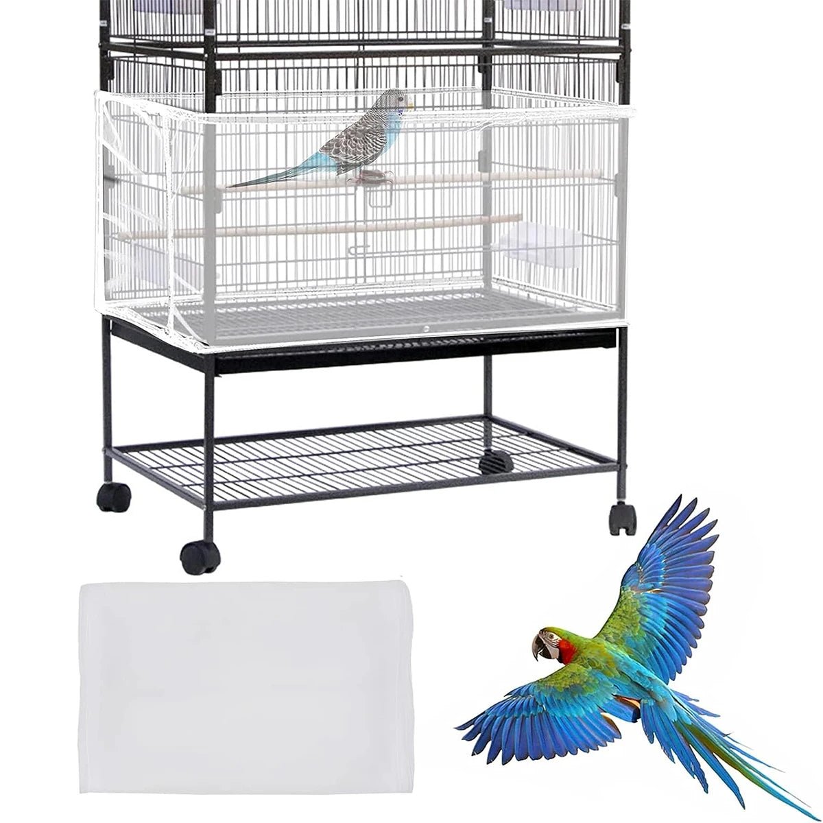 Wholesale Bulk Adjustable Bird Cage Net Cover Birdcage Seed Feather Catcher Soft Skirt Guard Birdcage Nylon Mesh Netting for Round Square Cages - Furbury
