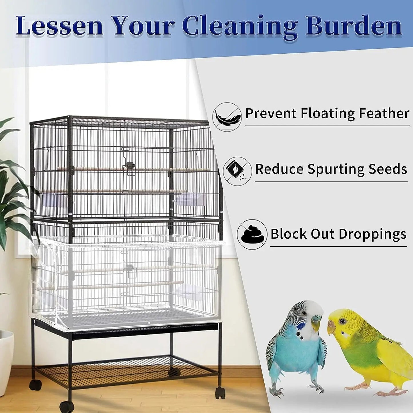 Wholesale Bulk Adjustable Bird Cage Net Cover Birdcage Seed Feather Catcher Soft Skirt Guard Birdcage Nylon Mesh Netting for Round Square Cages - Furbury
