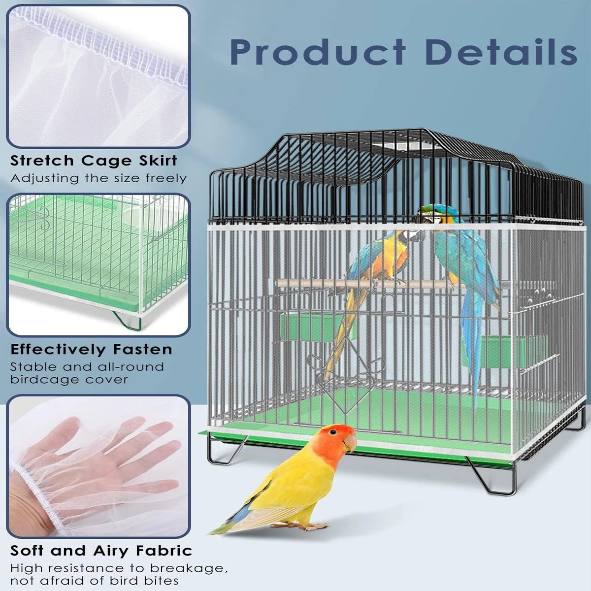 Wholesale Bulk Adjustable Bird Cage Net Cover Birdcage Seed Feather Catcher Soft Skirt Guard Birdcage Nylon Mesh Netting for Round Square Cages - Furbury