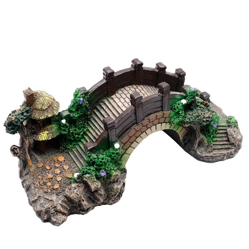 Wholesale Bulk Aquarium Fish Tank Vintage Decorative Bridge Landscape Ornaments Pavilion Tree Plants Resin Design Pet Supplies Home Decorations - Furbury