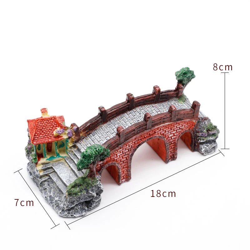 Wholesale Bulk Aquarium Fish Tank Vintage Decorative Bridge Landscape Ornaments Pavilion Tree Plants Resin Design Pet Supplies Home Decorations - Furbury