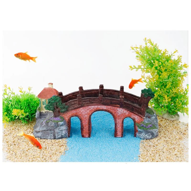 Wholesale Bulk Aquarium Fish Tank Vintage Decorative Bridge Landscape Ornaments Pavilion Tree Plants Resin Design Pet Supplies Home Decorations - Furbury
