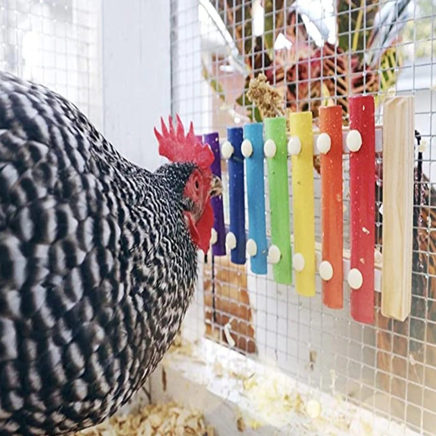 Wholesale Bulk Bird Chicken Xylophone Toy Wooden Suspensible Bird Cage Accessories Musical Toy with 8 Keys for Chicken Bird Parrot Macaw Hens - Furbury