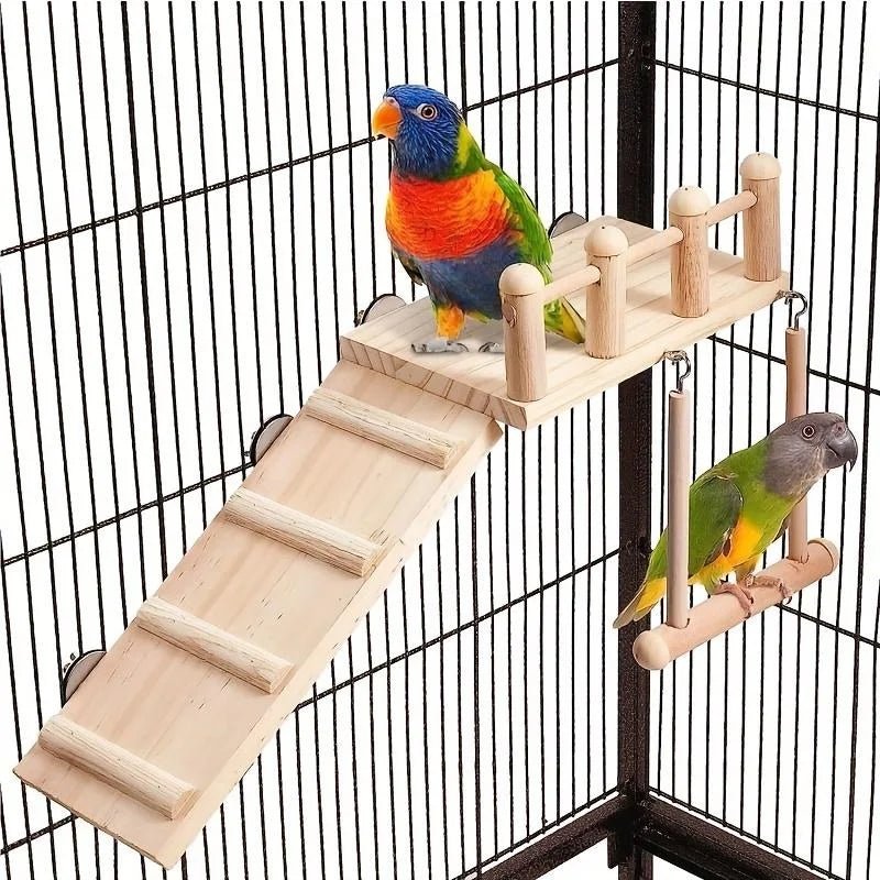Wholesale Bulk Bird Perches Platform Swing Climbing Ladder Parrot Cage Accessories Wooden Playing Gyms Exercise Stands Parrot Cage Toys Sets - Furbury