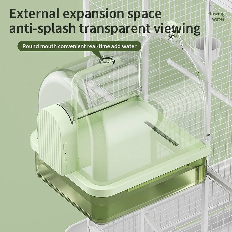 Wholesale Bulk Clear Hanging Bird Bath Automatic Water Circulation Bath Shower For Bird Easy to clean Space Saving Design Bird Cage Accessory - Furbury