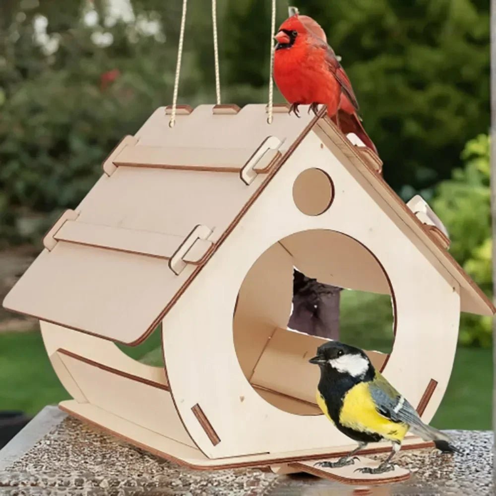 Wholesale Bulk Hanging wooden bird feeders Aviary DIY assembled outdoor garden decorative feeders Birdcage Birdhouse - Furbury