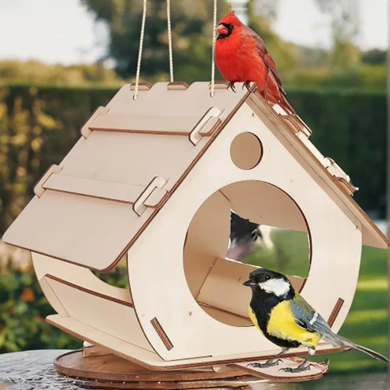 Wholesale Bulk Hanging wooden bird feeders Aviary DIY assembled outdoor garden decorative feeders Birdcage Birdhouse - Furbury