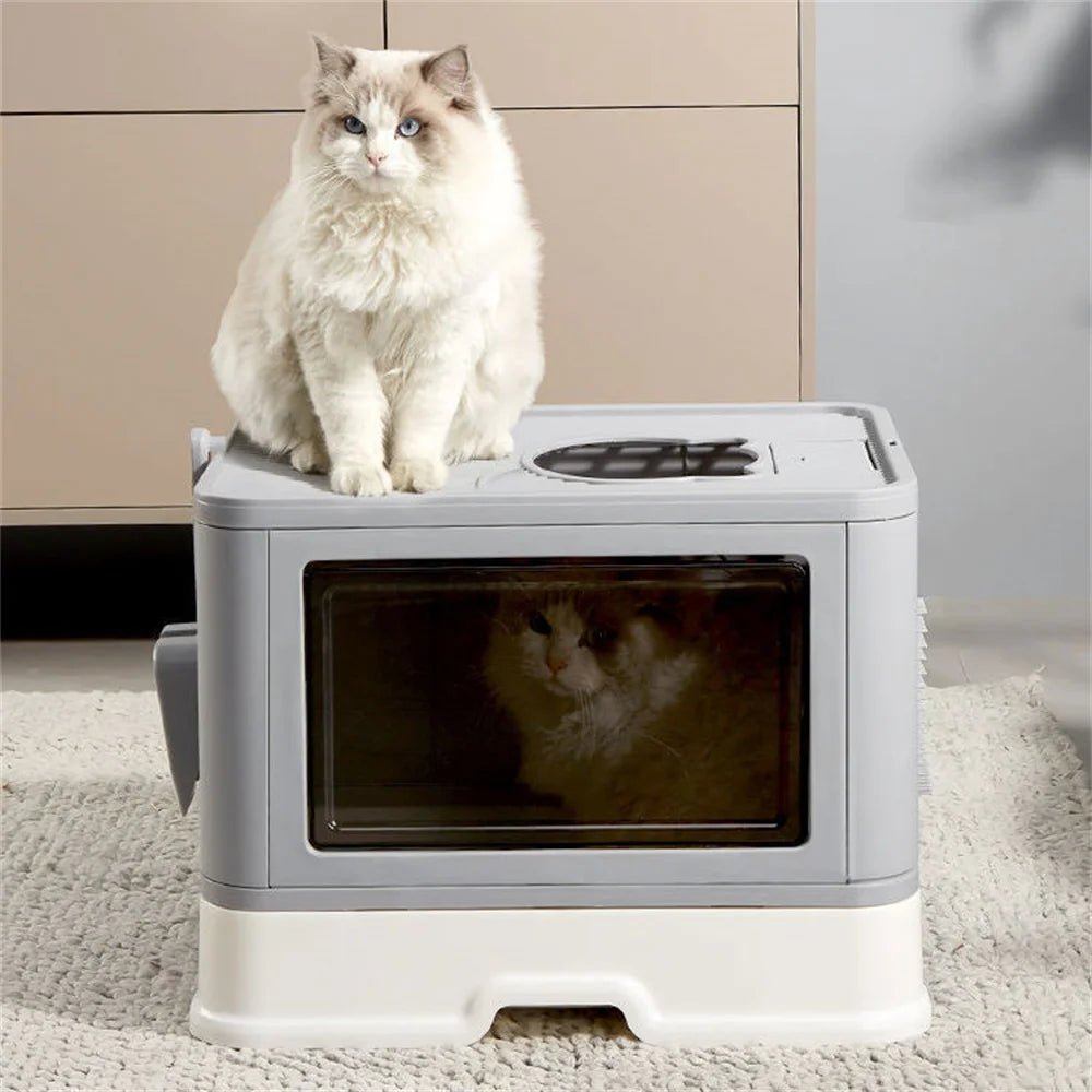 Wholesale Bulk Large Hooded Cat Litter Box Tray Drawer Type Pet Kitty Toilet Top Entry Anti - Splashing Enclosed Potty with Hair Grooming Scoop - Furbury