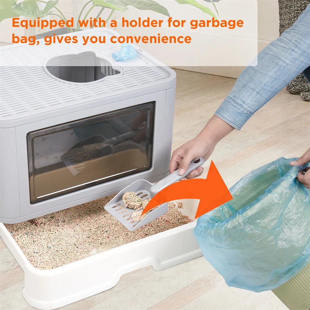 Wholesale Bulk Large Hooded Cat Litter Box Tray Drawer Type Pet Kitty Toilet Top Entry Anti - Splashing Enclosed Potty with Hair Grooming Scoop - Furbury