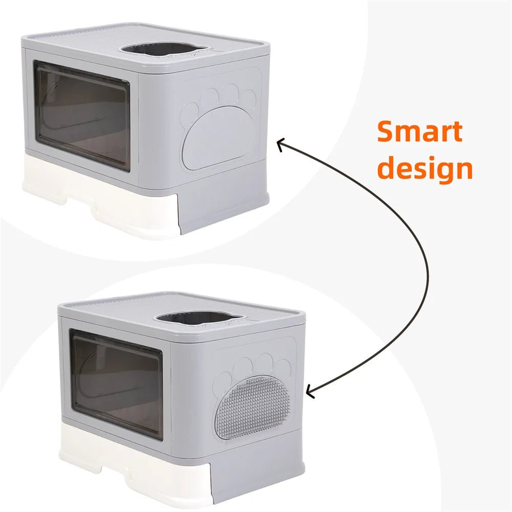 Wholesale Bulk Large Hooded Cat Litter Box Tray Drawer Type Pet Kitty Toilet Top Entry Anti - Splashing Enclosed Potty with Hair Grooming Scoop - Furbury