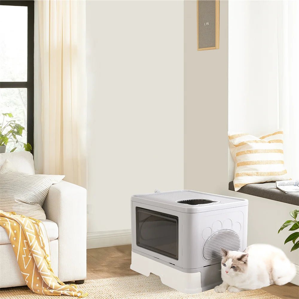 Wholesale Bulk Large Hooded Cat Litter Box Tray Drawer Type Pet Kitty Toilet Top Entry Anti - Splashing Enclosed Potty with Hair Grooming Scoop - Furbury