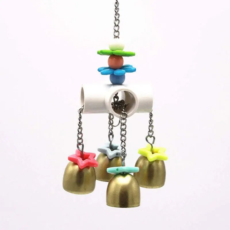 Wholesale Bulk Parrot Bite Toy Four Corner Stainless Steel Parrot Bite Soup Spoon String Toy Puzzle Swing Hanging Ring Bird Toy - Furbury
