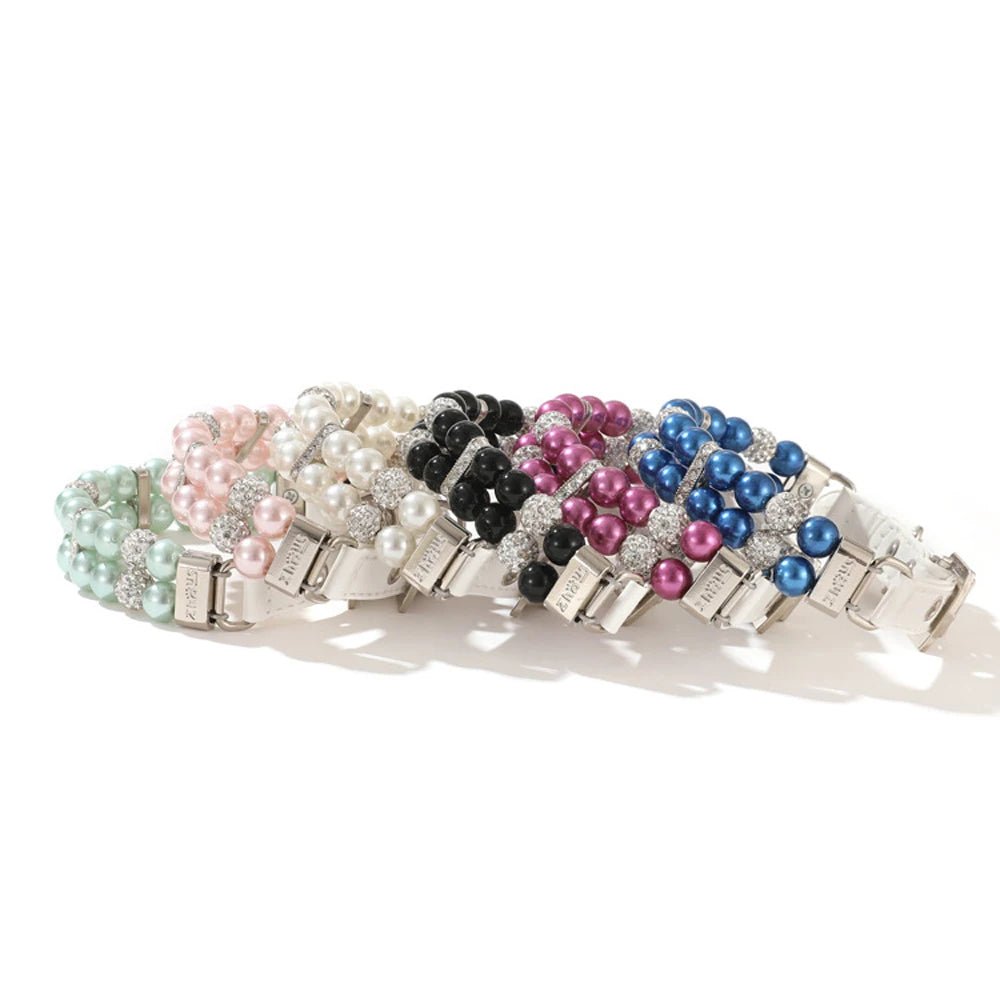 Wholesale Bulk Pearl Pet Collar Artificial Pearls Rhinestone Dog Collar For Cat Necklace Wedding Party Pink Blue Green - Furbury