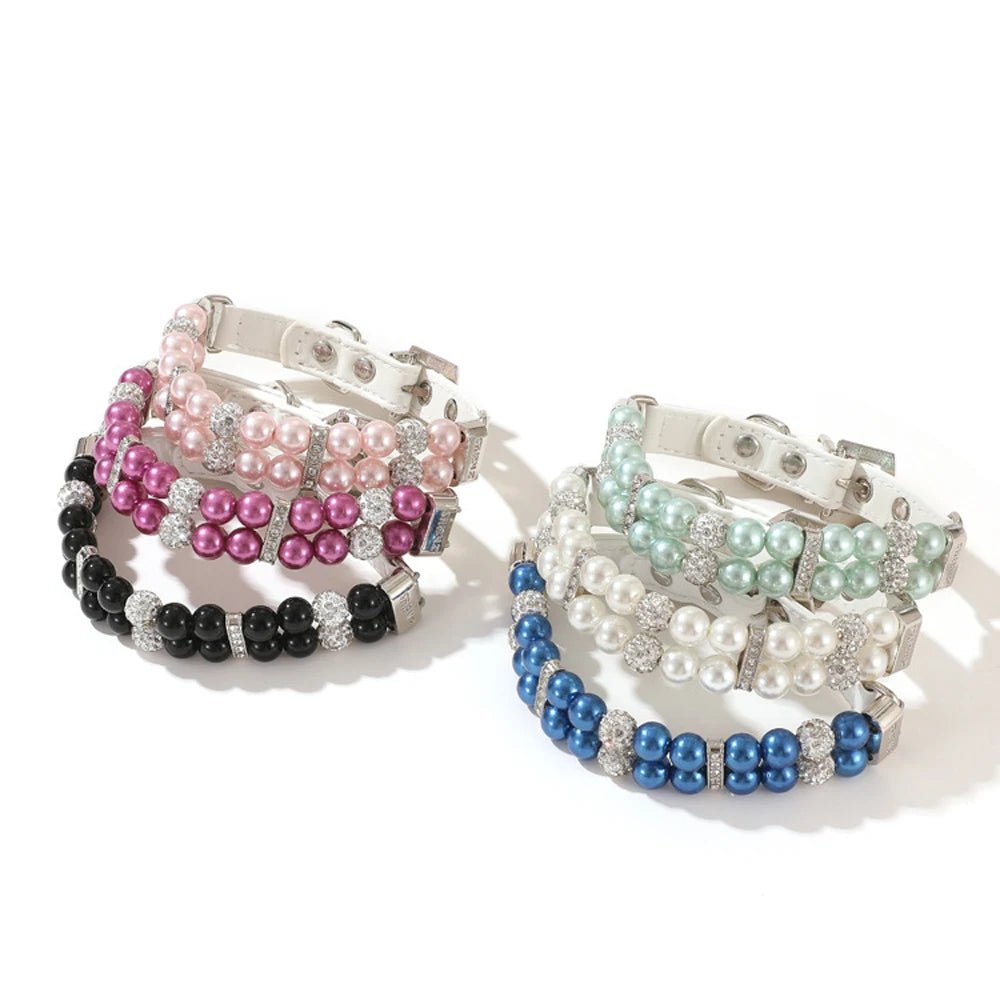 Wholesale Bulk Pearl Pet Collar Artificial Pearls Rhinestone Dog Collar For Cat Necklace Wedding Party Pink Blue Green - Furbury