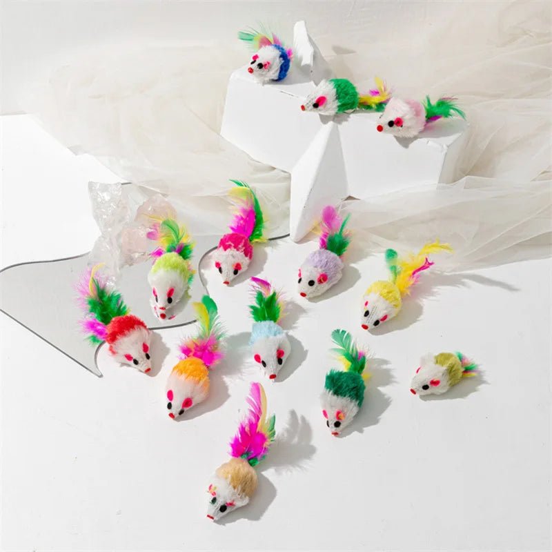 Wholesale Bulk Pet Cat Toys Rabbit Fur False Mouse Feather Rainbow Mouse Toy Funny Playing Toys For Kitten - Furbury