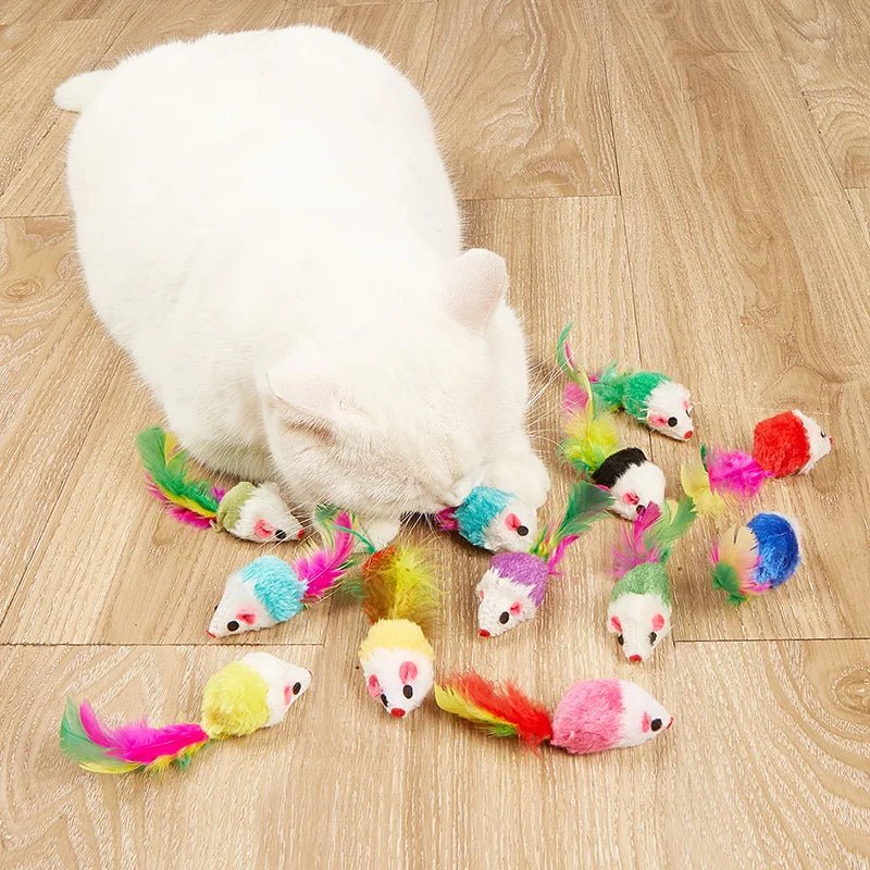 Wholesale Bulk Pet Cat Toys Rabbit Fur False Mouse Feather Rainbow Mouse Toy Funny Playing Toys For Kitten - Furbury