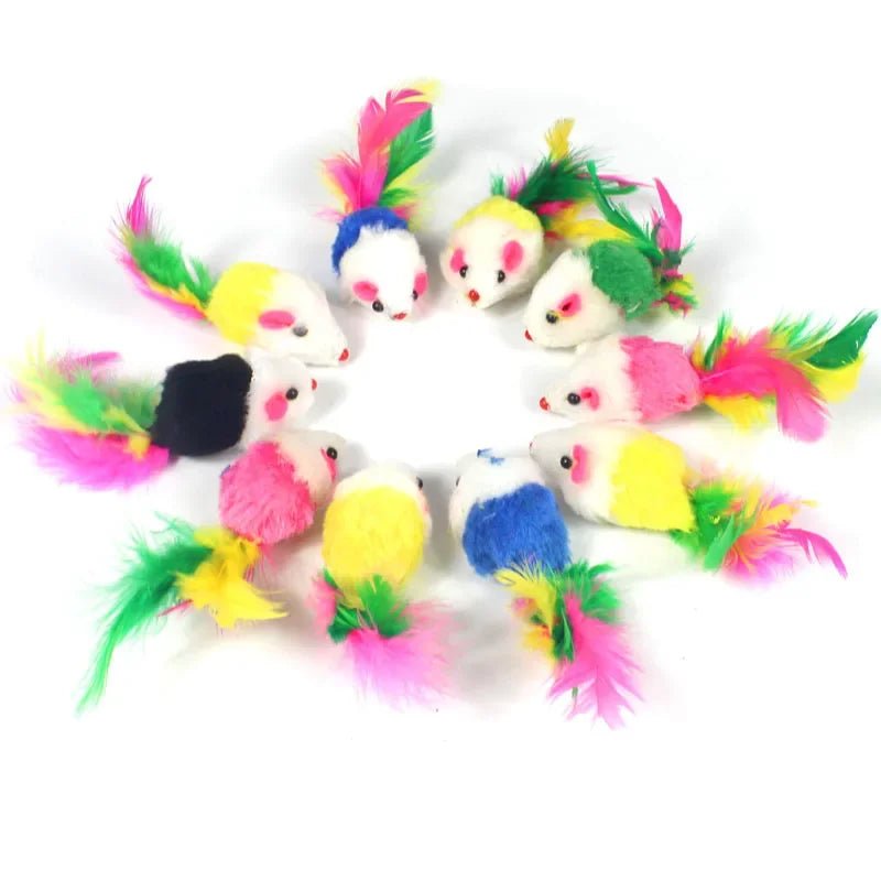 Wholesale Bulk Pet Cat Toys Rabbit Fur False Mouse Feather Rainbow Mouse Toy Funny Playing Toys For Kitten - Furbury