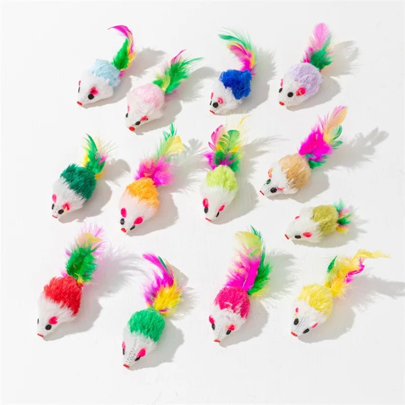 Wholesale Bulk Pet Cat Toys Rabbit Fur False Mouse Feather Rainbow Mouse Toy Funny Playing Toys For Kitten - Furbury