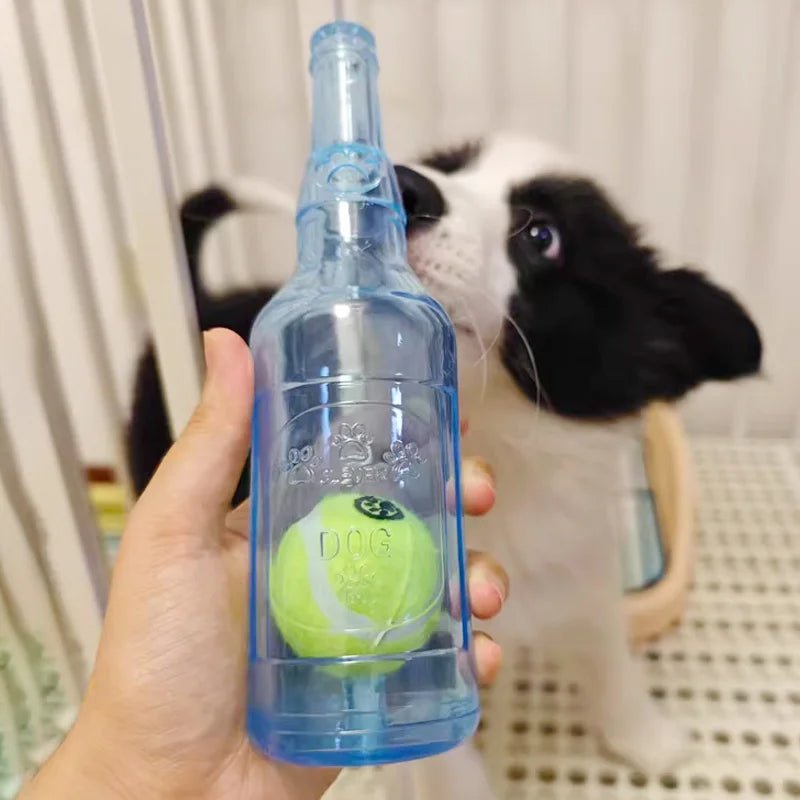 Wholesale Bulk Pet Chew Toy TPR Bite - resistance Beer Bottle with Tennis Ball Toy Puppy Teeth Grinding dog Chewing Squeaky Interactive Toys - Furbury