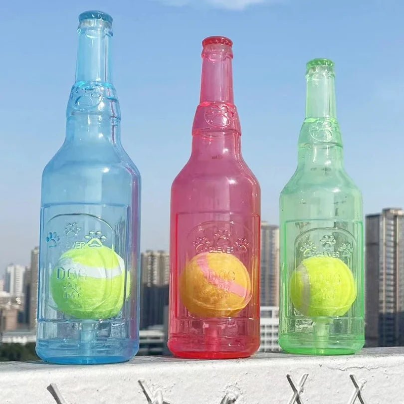 Wholesale Bulk Pet Chew Toy TPR Bite - resistance Beer Bottle with Tennis Ball Toy Puppy Teeth Grinding dog Chewing Squeaky Interactive Toys - Furbury