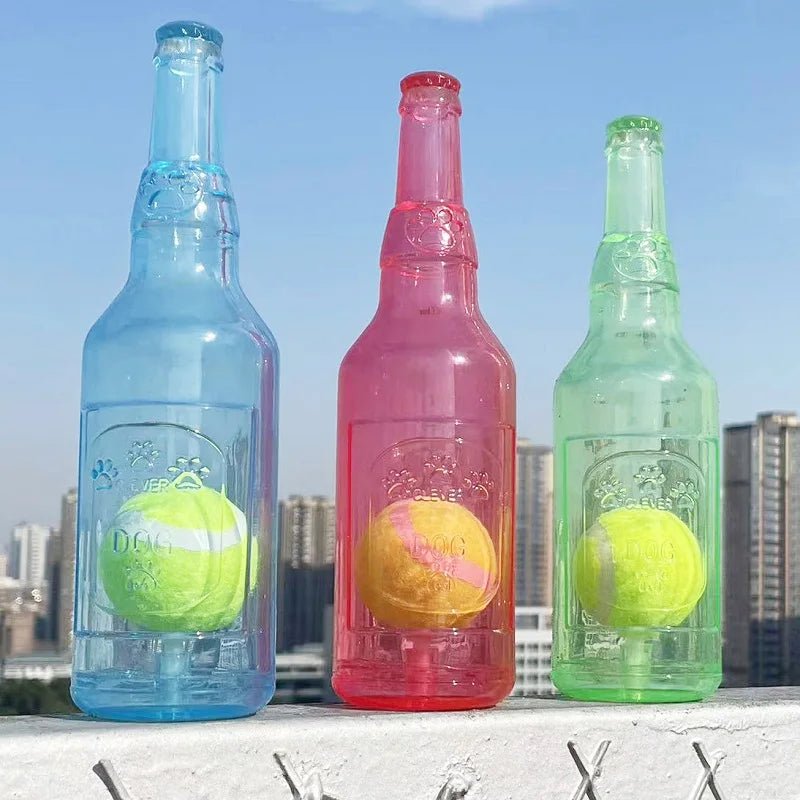 Wholesale Bulk Pet Chew Toy TPR Bite - resistance Beer Bottle with Tennis Ball Toy Puppy Teeth Grinding dog Chewing Squeaky Interactive Toys - Furbury