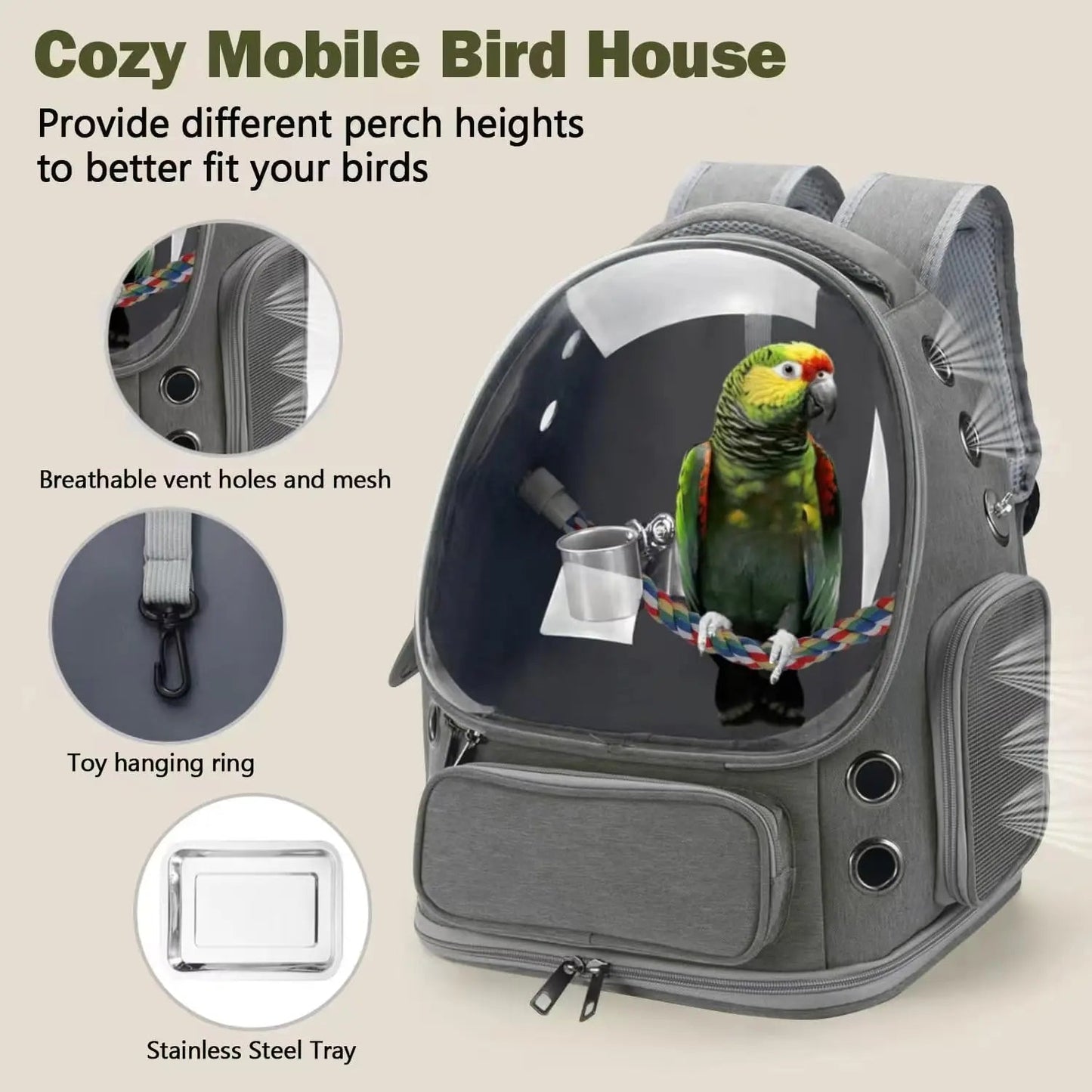 Wholesale Bulk Portable Bird Cage Parrot Backpack Carrier Travel with Perch Cups Clear Window for Birds Cockatiel for Vetting Camping Hiking - Furbury