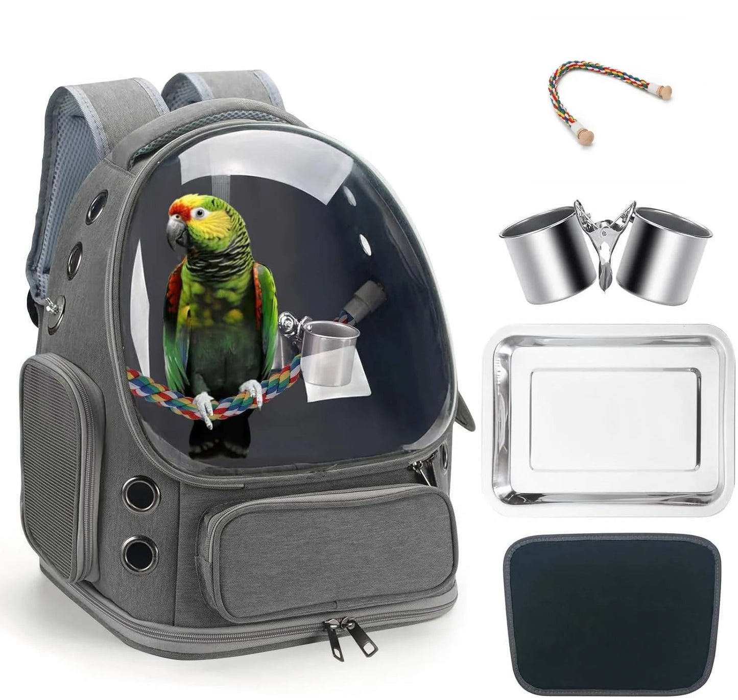 Wholesale Bulk Portable Bird Cage Parrot Backpack Carrier Travel with Perch Cups Clear Window for Birds Cockatiel for Vetting Camping Hiking - Furbury