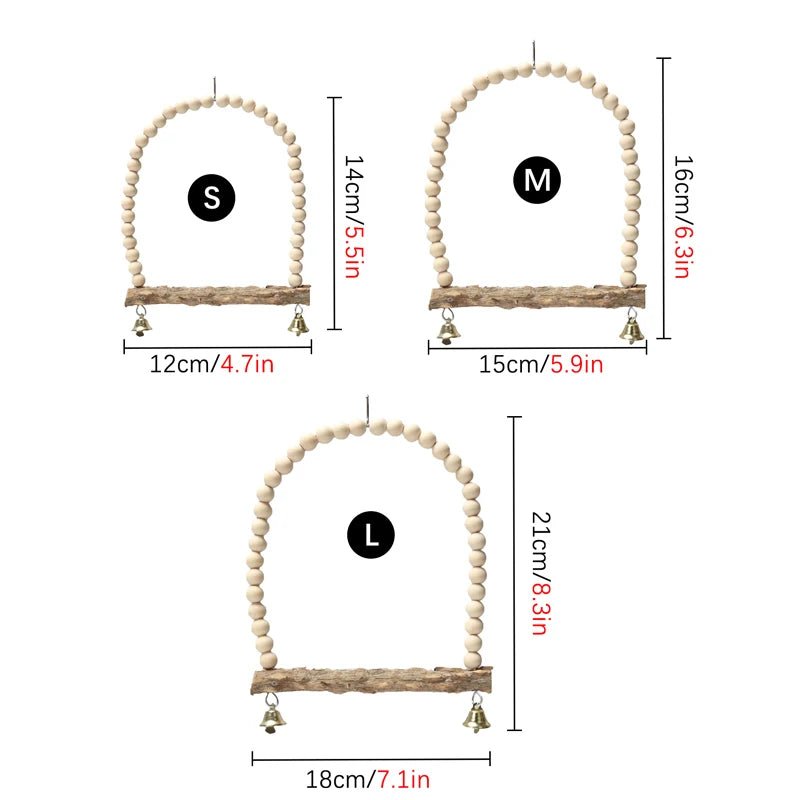 Wholesale Bulk Wooden Bird Swings Training Toy with Hanging Bell for Cockatiels Parakeets Cage Accessories Birdcage Parrot Perch Stand Play Gym - Furbury
