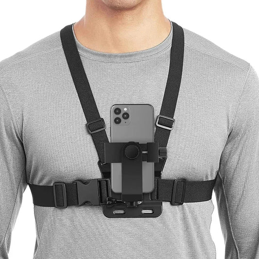 1 PC Adjustable Phone Clip Holder With Chest Strap Fixation Bracket for Sport Camera Mobile Phone Camera Black Holder Accessory - Checkouts UK