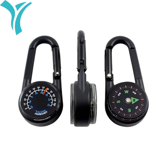 1 Pc Compass Thermometer Carabiner 3 in 1 Mini Compass Carabiner Clip Outdoor Hiking Survival Key Ring Double Sided Metal - Checkouts UK