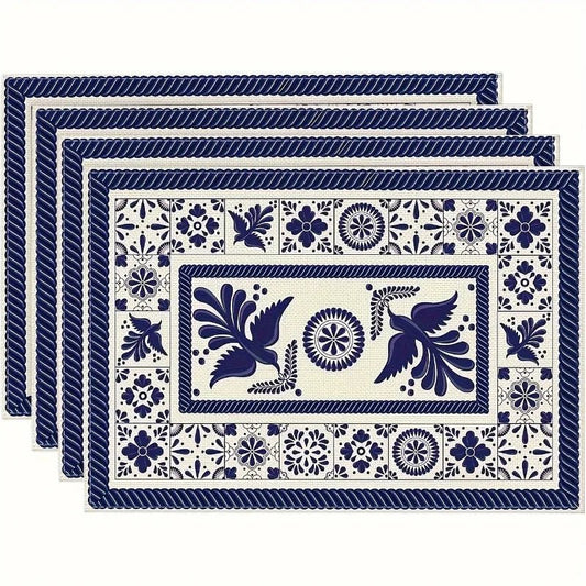 1/4pcs Meal Mats Ceramic Floral Phoenix Carnival Mexican Mat Table Pads Non Slip Heat Resistant Place Dining Mat for Farmhouse - Checkouts UK