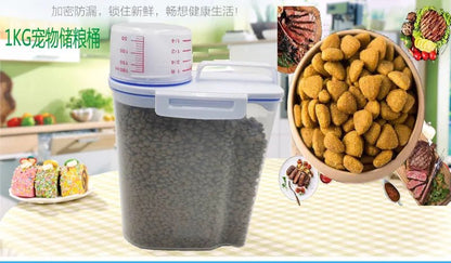 1.5kg/2kg Dog Cat Food Pail Plastic Storage Tank with Measuring Cup Container Moisture - proof Sealed Jar Pet Supplies Accessories - Furbury