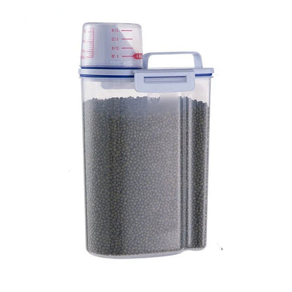 1.5kg/2kg Dog Cat Food Pail Plastic Storage Tank with Measuring Cup Container Moisture - proof Sealed Jar Pet Supplies Accessories - Furbury