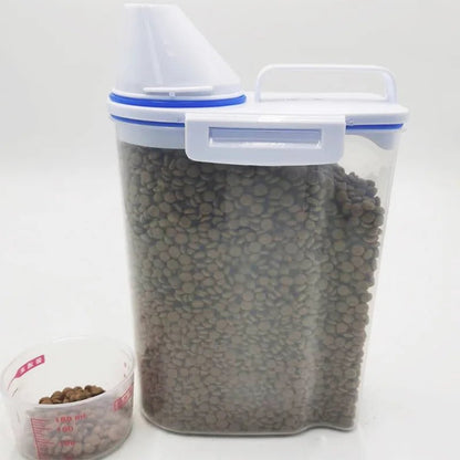 1.5kg/2kg Dog Cat Food Pail Plastic Storage Tank with Measuring Cup Container Moisture - proof Sealed Jar Pet Supplies Accessories - Furbury