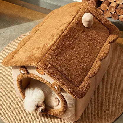 1PC Four Season Universal Enclosed Pet Bed, Wrapped Cat Bed, Dog Bed, Brown Teddy Bear Style Bed - Checkouts UK