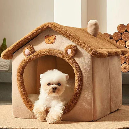 1PC Four Season Universal Enclosed Pet Bed, Wrapped Cat Bed, Dog Bed, Brown Teddy Bear Style Bed - Checkouts UK