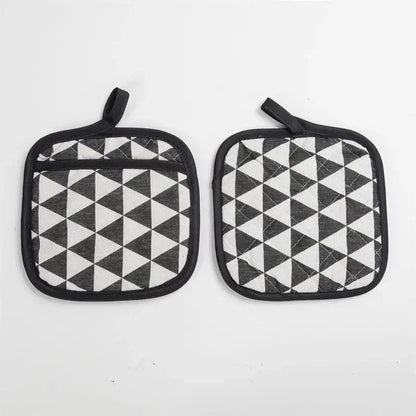 2pcs Kitchen Potholders Pad and Stove Oven Gloves Set Mitts Heat Resistant Thermal Anti - heat Take Hot Pot Cooking Baking Gloves - Checkouts UK